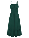 GRACE KARIN Women's Summer Maxi Dress 2026,Smocked Ruched Bust Sundress with Adjustable Straps & Pockets Green M
