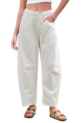 GREAIDEA Mid Rise Barrel Jeans for Women Wide Leg Mid Waist Cropped Denim Pants Y2k Baggy Boyfriend Jeans with Pockets White