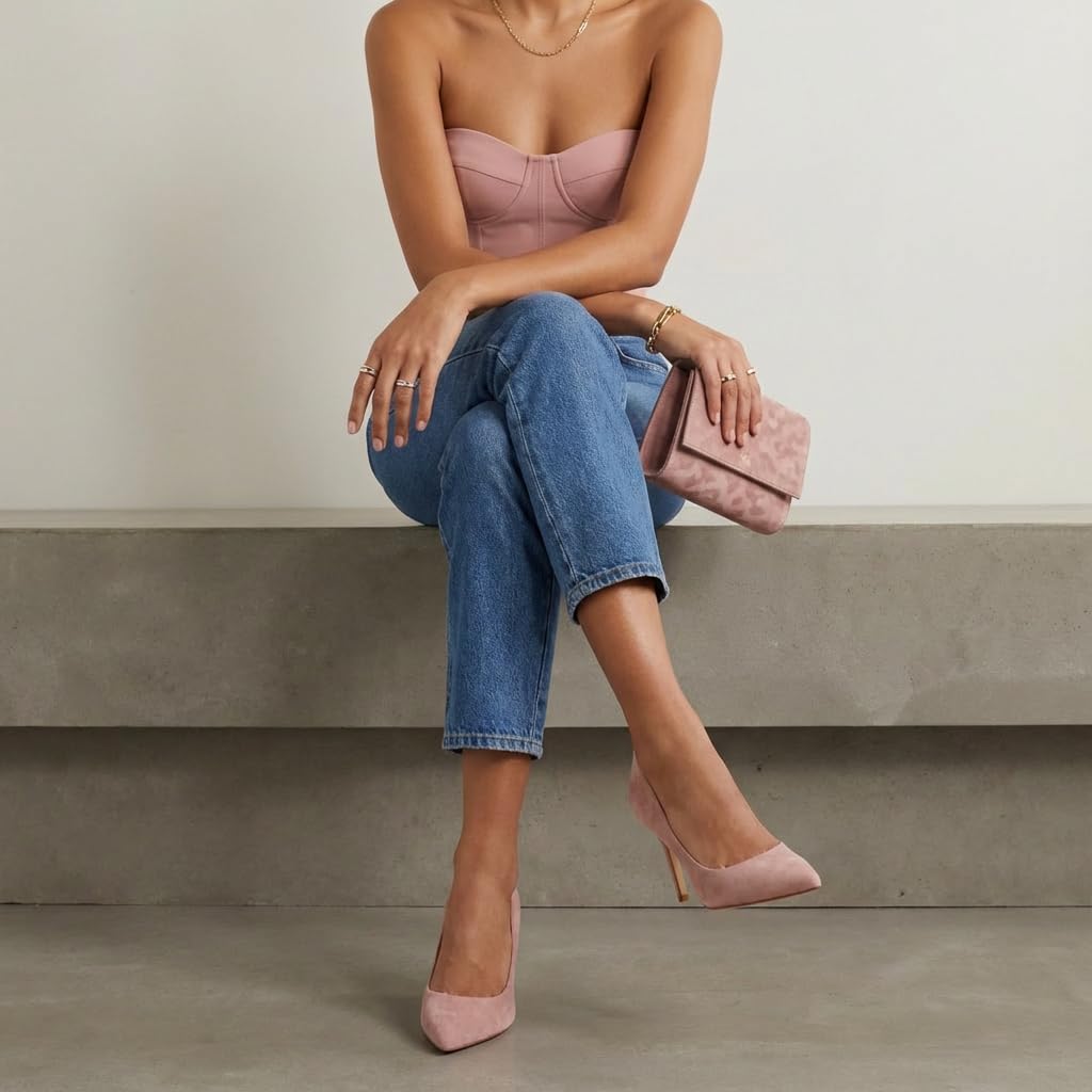 CUSHIONAIRE Lola Dress Pump Heels for Women, Classic Pointed Toe High Heels with Soft Memory Foam and Durable Outsole, Blush 9