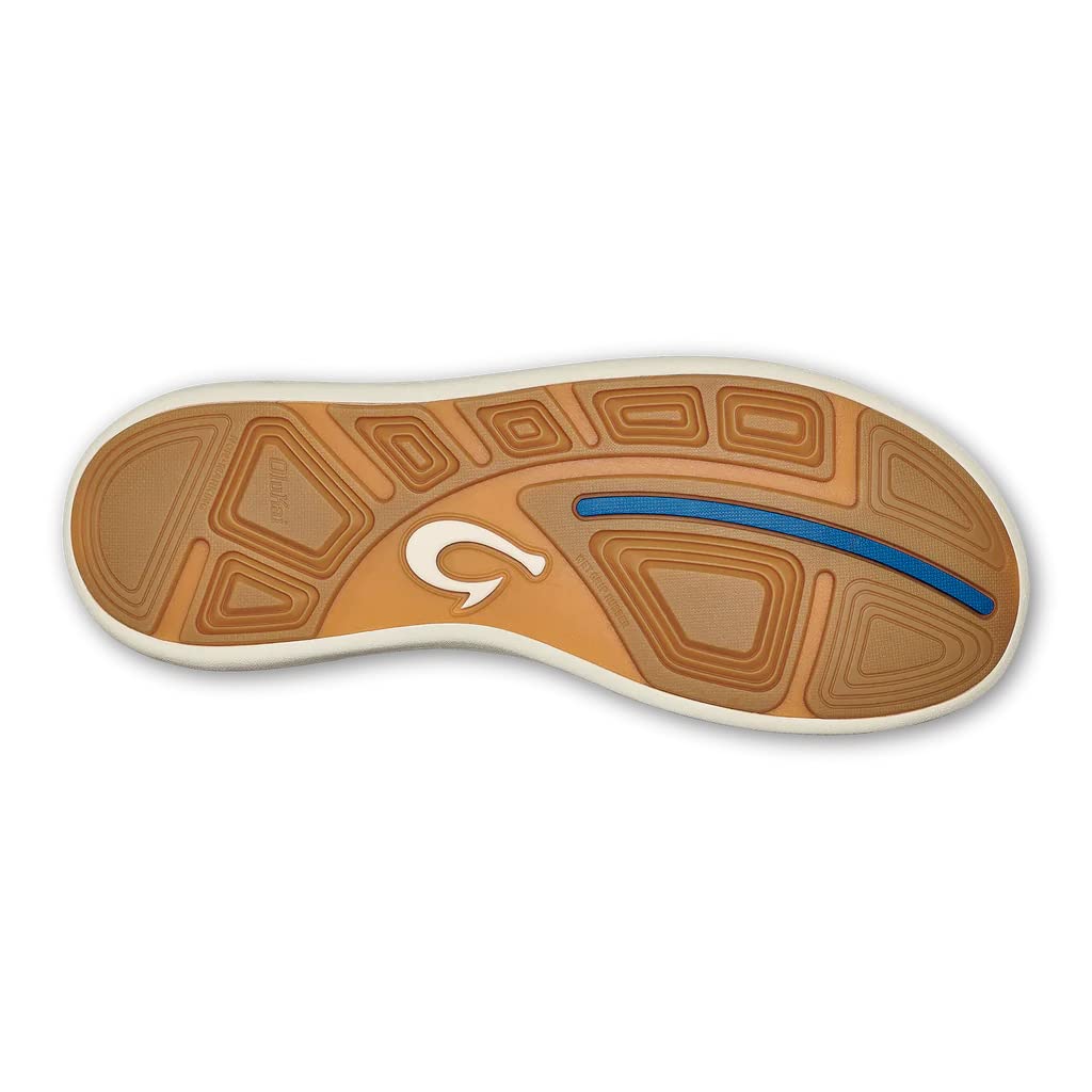 OLUKAI Moku Pae Men's Boat Shoes, Water Resistant & Breathable Mesh, Easy Slip On Design, Quick-Drying & Enhanced Traction, Trench Blue/Off White, 10.5