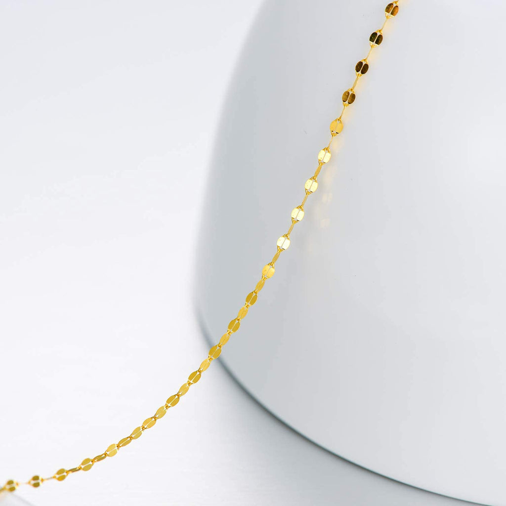 18K Solid Gold Mirror Chain Necklace for Women, 1.7MM Yellow Gold Italian Mirror Link Chain Necklace Christmas Annversary Jewelry Gift for Women 18"