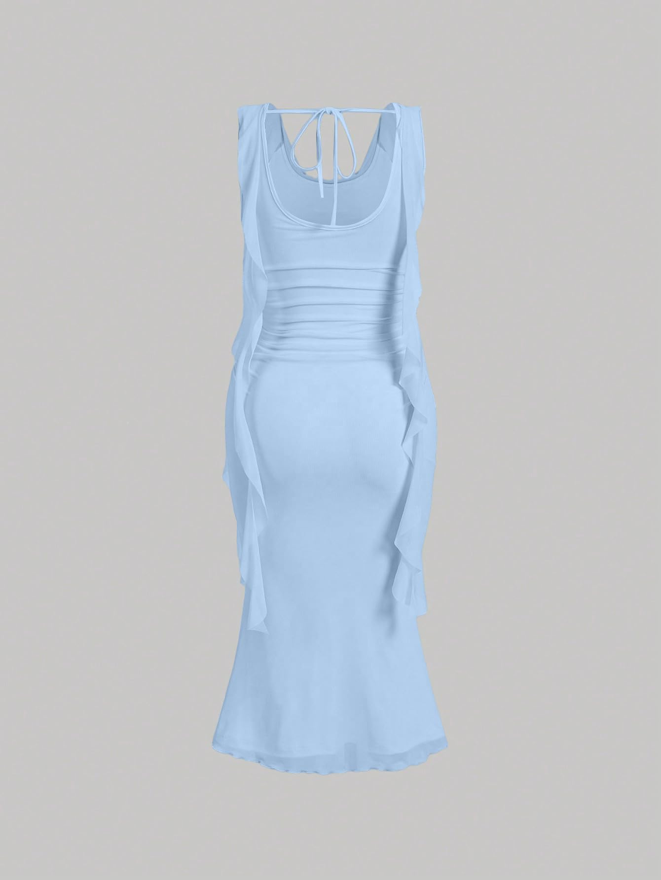 SKAYS Women's Ruffle Cowl Neck Dress Bodycon Sleeveless Maxi Long Summer Wedding Guest Cocktail Party Formal Dress Light Blue