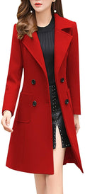 chouyatou Women Elegant Notched Collar Double Breasted Wool Blend Over Coat (Medium, Red)