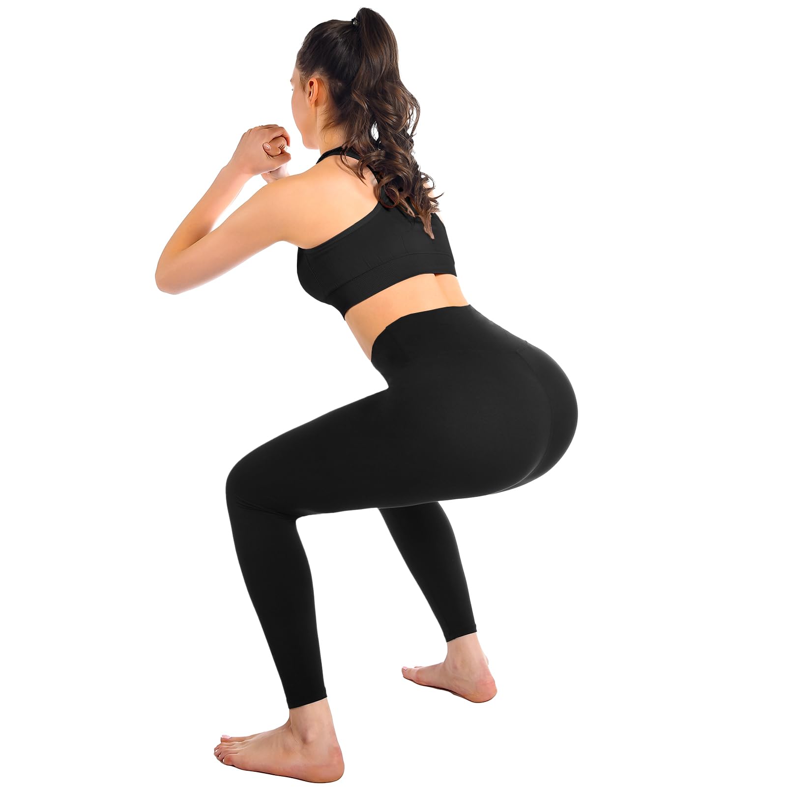 Leafigure High Waisted Leggings for Women- Soft No See-Through Yoga Pants for Gym Workout Running Black L-XL