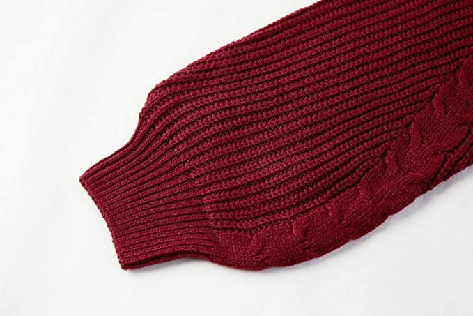 Womens Chunky Turtleneck Sweaters Plus Size Long Sleeve Cable Knit Casual Loose Jumper Tops Burgundy