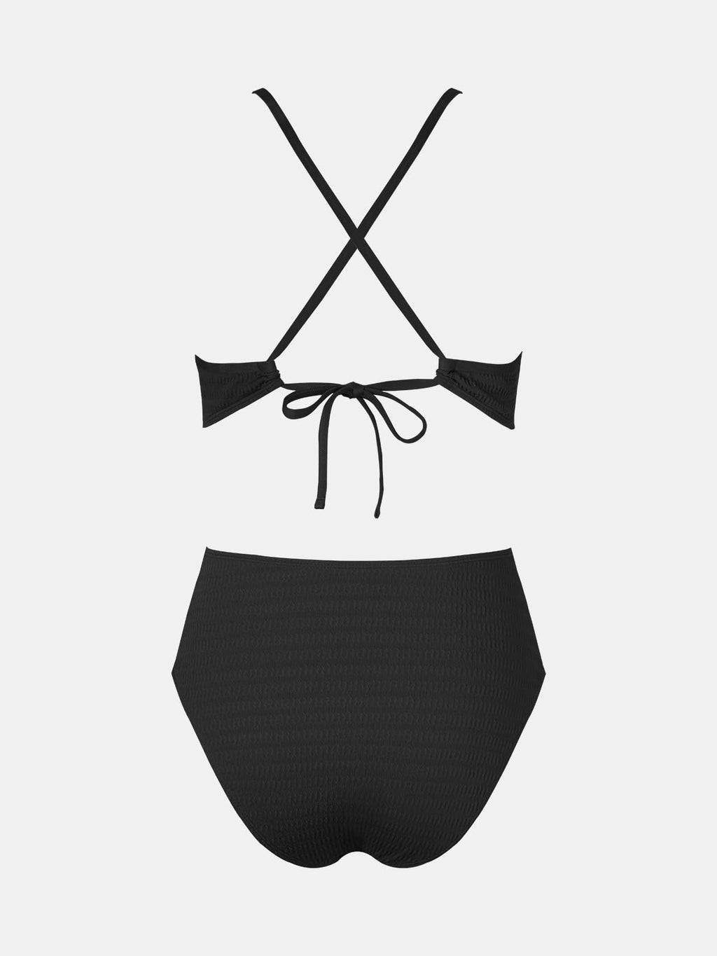 CUPSHE Women's One Piece Swimsuit Plunging Neck Cutouts Bathing Suit Textured Ruched Crisscross Back Self Tie Swimwear, M Black