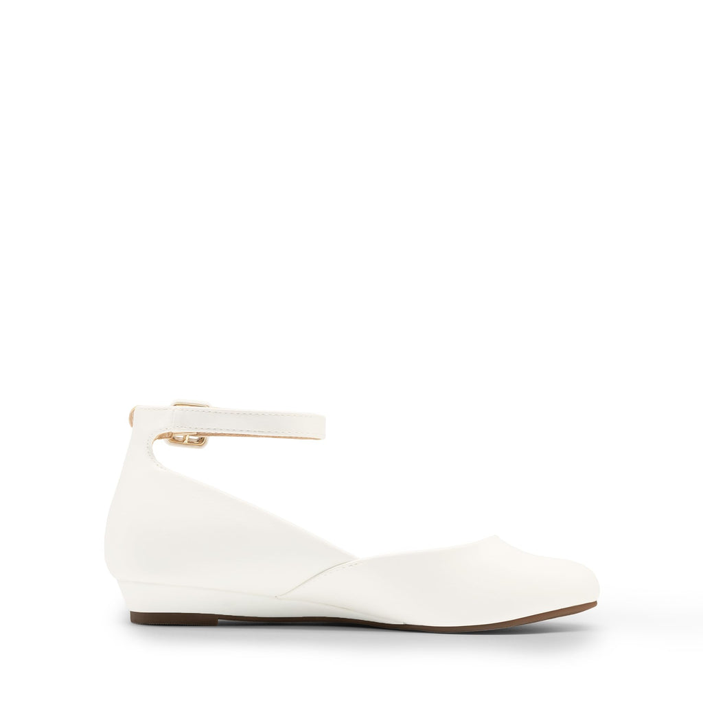 DREAM PAIRS Women's Dress Flats Ballet Low Wedge Round Toe Ankle Strap Comfortable Casual Flats Shoes,Size 7.5,White/Pu,REVONA