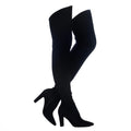 Shoe'N Tale Women Stretch Suede Chunky Heel Over The Knee Boots Thigh High for Women (7.5,Suede Black)