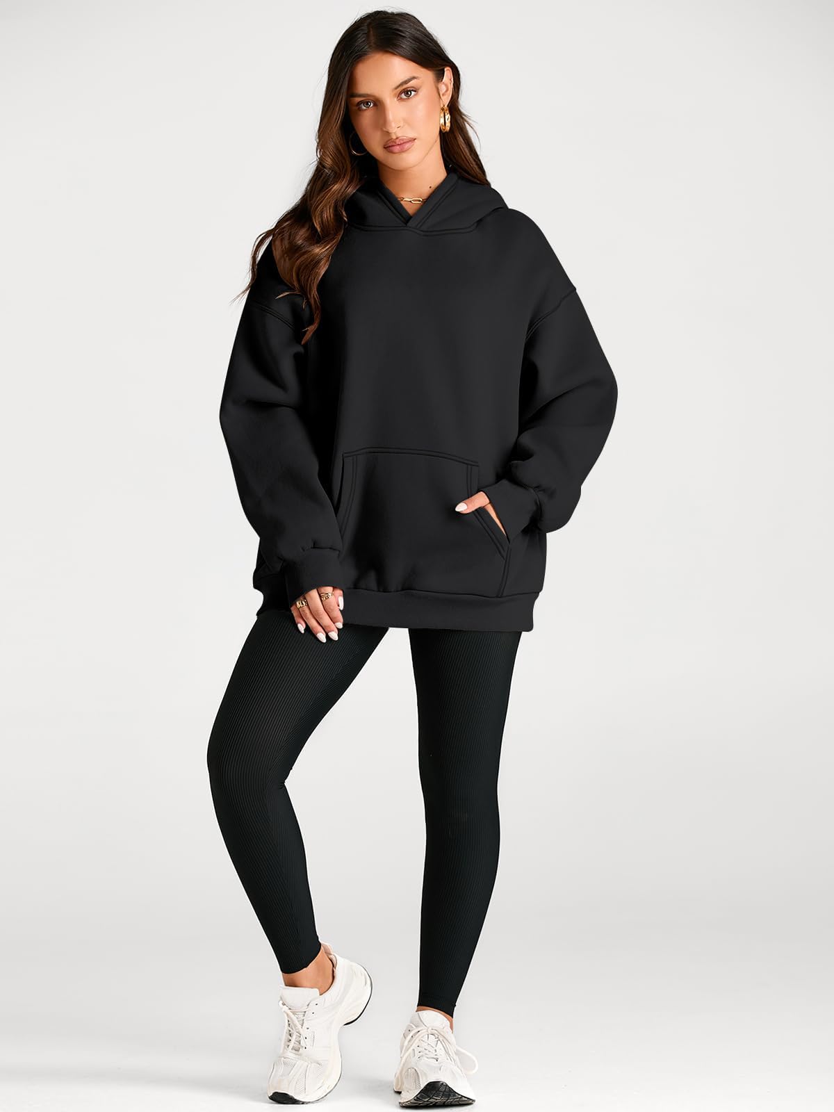 Trendy Queen Womens Oversized Hoodies Fleece Sweatshirts Fall Fashion Pullover Sweaters Winter Clothes Black M