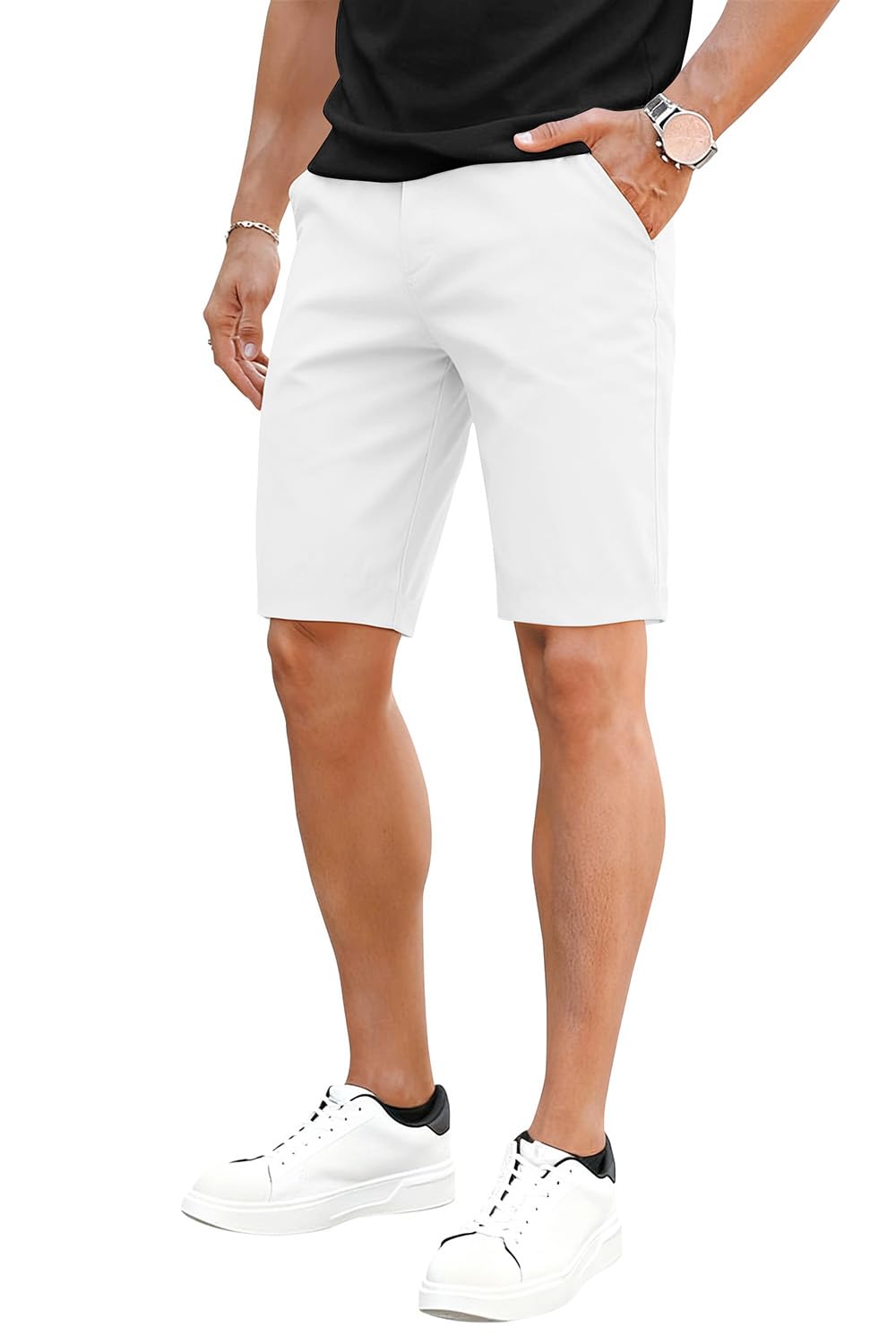 GINGTTO Mens Slim Fit Shorts 9 inch Inseam White Chinos Mens Casual Shorts Skinny Tapered Leg 32