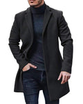 PASLTER Mens Trench Coat Slim Fit Notched Collar Fall Winter Single Breasted Pea Coat Warm Soft Overcoat