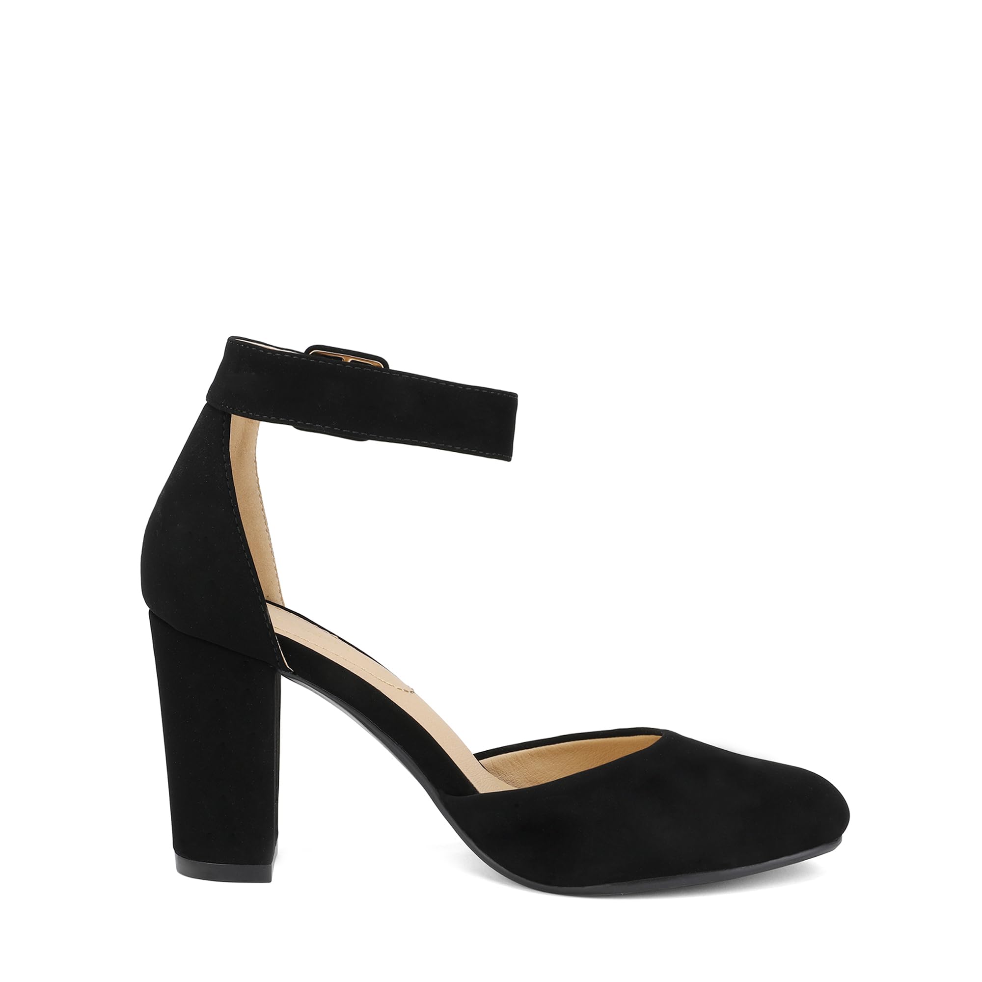 DREAM PAIRS Women's High Heel Ankle Strap Closed Toe Chunky Wedding Party Pumps Shoes,Size 7.5,Black/Nubuck,Angela