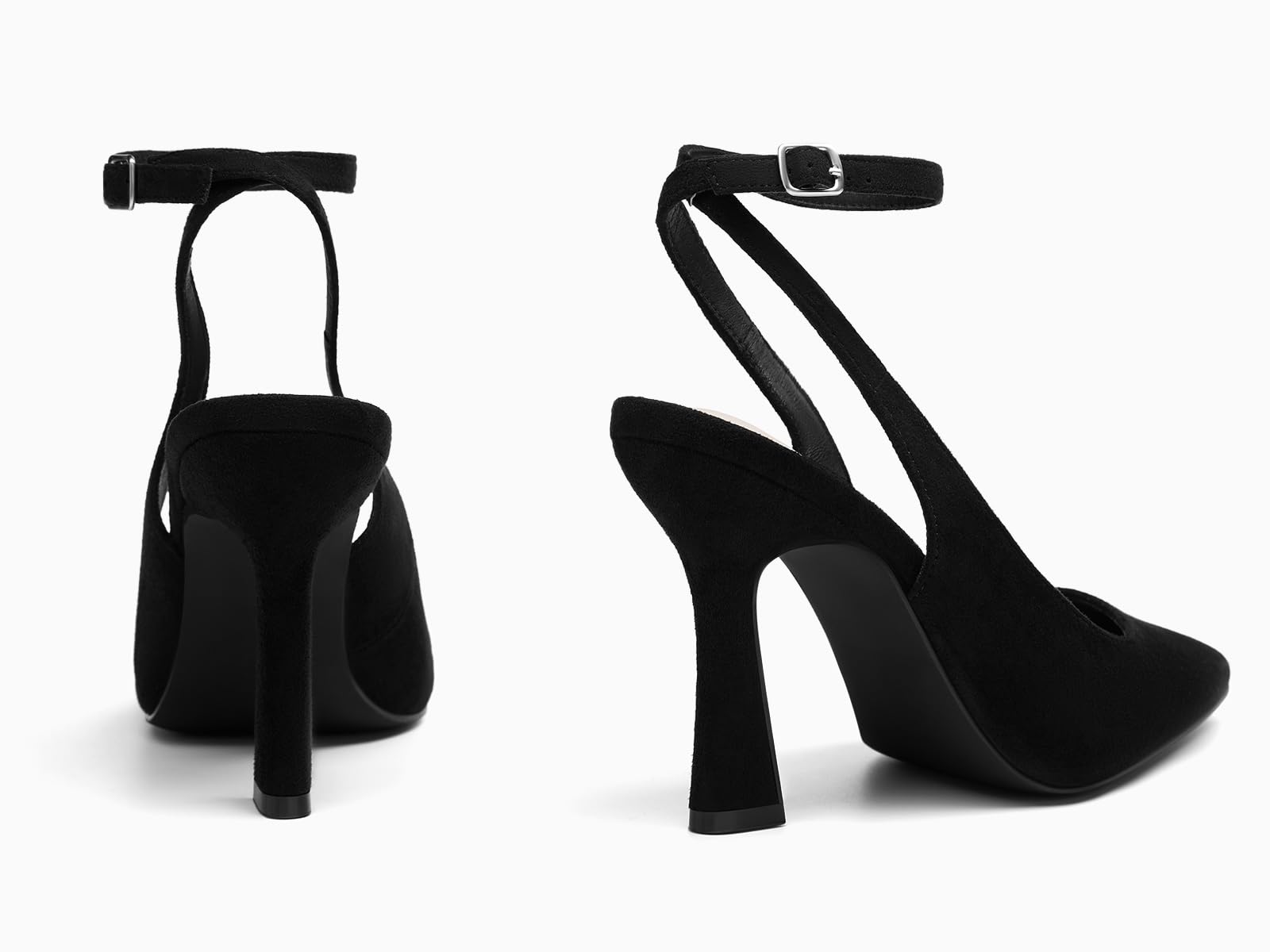 Coutgo Womens Closed Toe High Heels Slingback Pointed Toe Pumps Ankle Strap Dress Shoes, Suede Black, Size 8