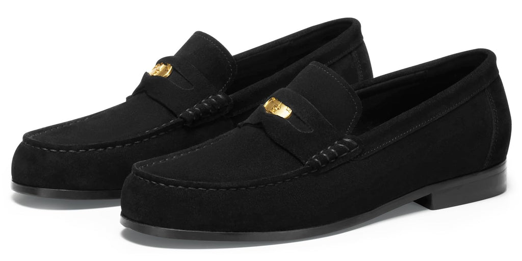 Journey West Suede Slip-on Penny Loafers Shoes for Men Black US 9.5