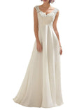 Abaowedding Women's Wedding Dress Lace Double V-Neck Sleeveless Evening Dress Off-White US 8