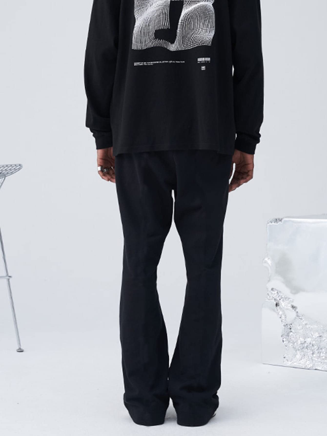 WDIRARA Men's Wide Leg Flare Sweatpants Drawstring Trousers High Waisted Casual Outdoor Sweatpants with Pockets Black L