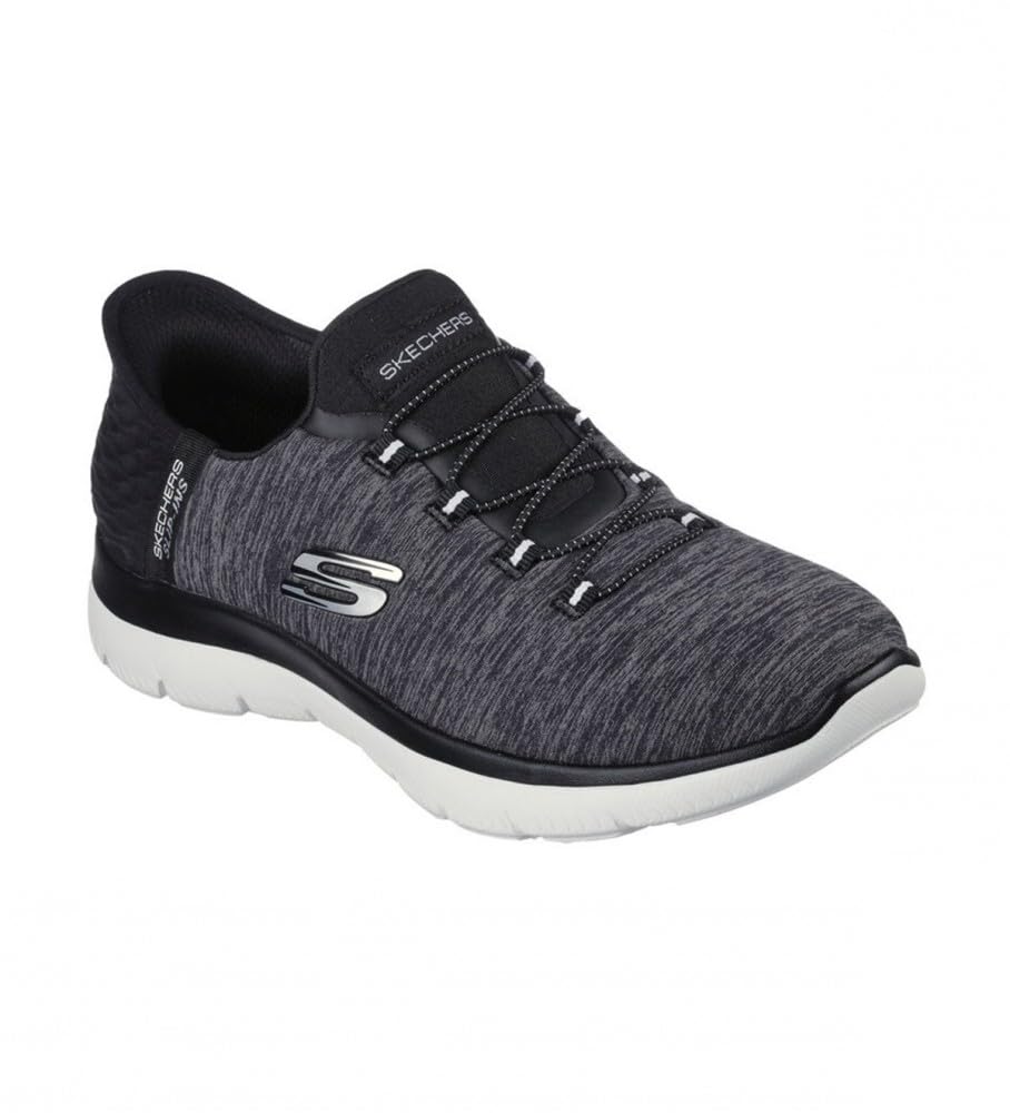 Skechers Women's Summits Hands-Free Slip-Ins – Memory Foam Insole, Heel Pillow, Vegan Materials Sneaker, Black White, 8