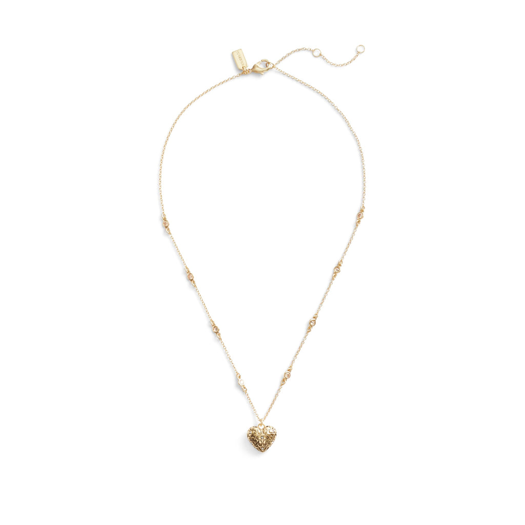 Coach, Women's, Signature Quilted Heart Pendant Necklace, Crystal/Gold, One Size