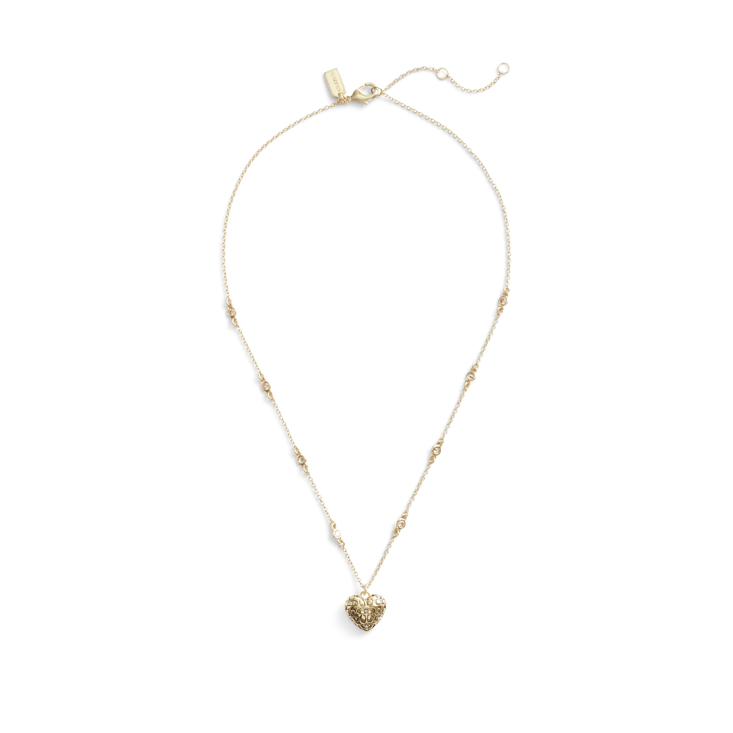 Coach, Women's, Signature Quilted Heart Pendant Necklace, Crystal/Gold, One Size