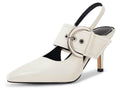 Coutgo Womens Slingback Pumps Closed Pointed Toe High Heels Belt Buckle Strap Dressy Work Shoes, Beige, Size 8.5