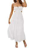 Fisoew Women's Spaghetti Strap Maxi Dress Summer Sleeveless Side Cut Out Dress Casual Boho Backless Flowy Long Dresses White