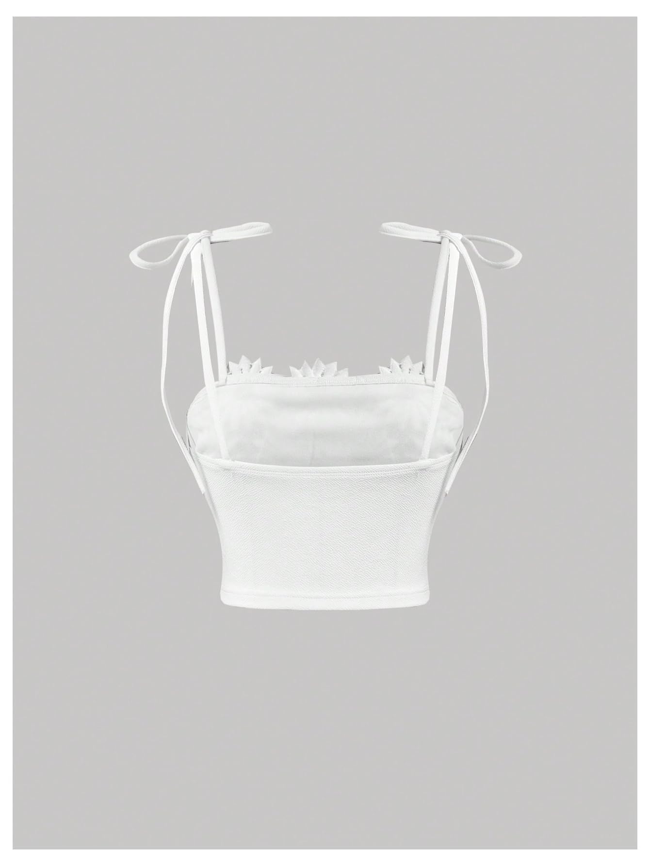 WDIRARA Women's Boho Daisy Floral Guipure Crop Top 3D Flower Tie Shoulder Square Neck Cute Cami Top White Large
