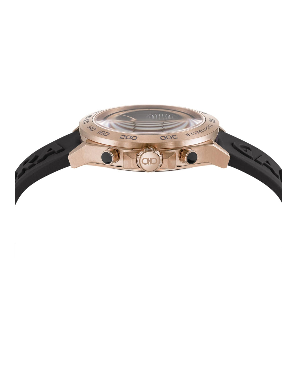 Ferragamo Urban Chrono Collection Luxury Mens Watch Timepieces with a Black Strap and Dial Featuring a Rose Gold Case