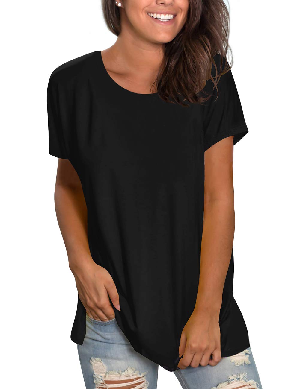 Tshirts for Women Short Sleeve Summer Tops 2024 Trendy Black Womens T Shirts Loose Fit XL