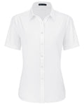 J.VER Womens Button Down Shirts Stretch Wrinkle Free Formal Short Sleeve Dress Shirt Regular Fit Summer Work Blouses Business Casual Tops White Medium