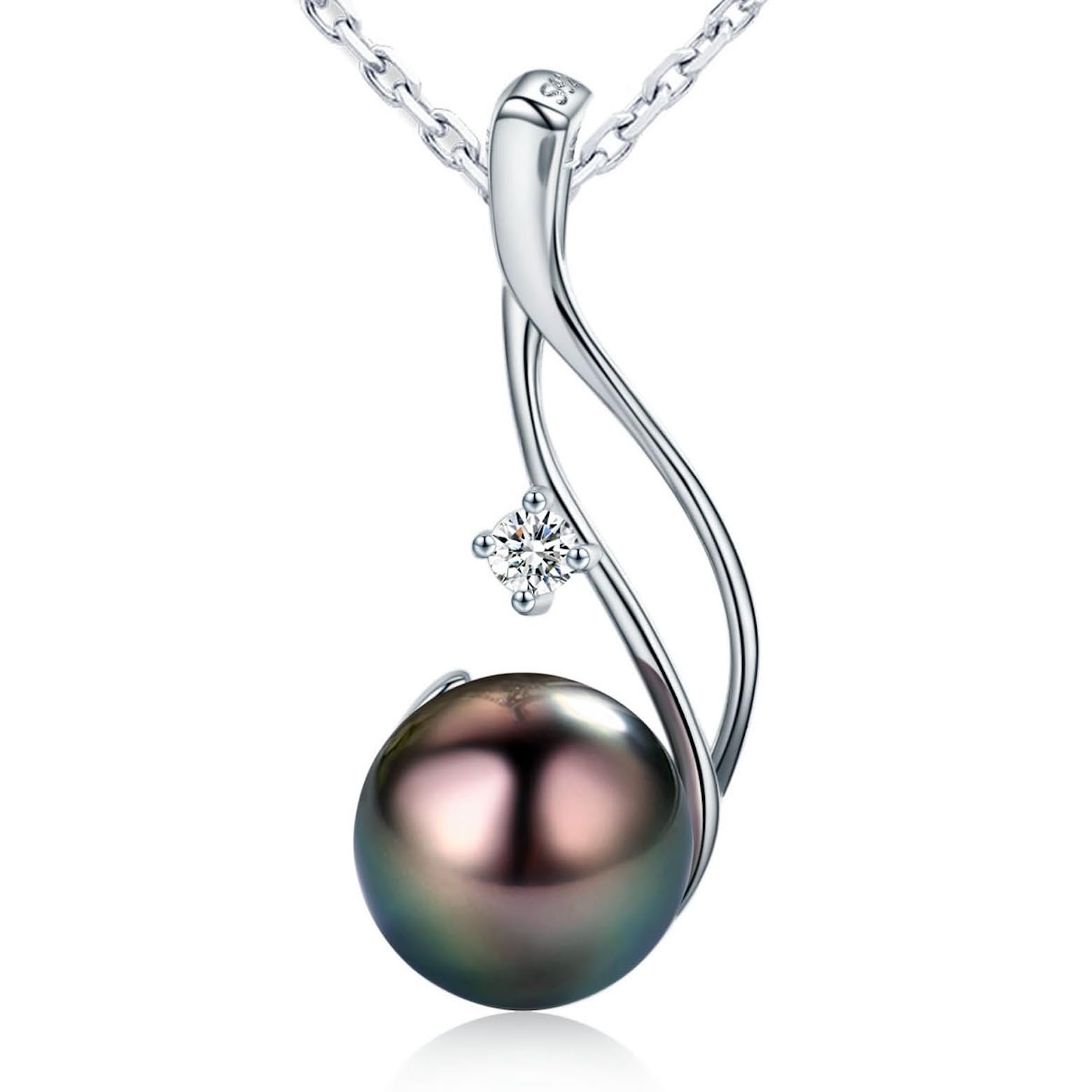 CHAULRI Tahitian Black Pearl Necklaces for Women - Anniversary, Birthday, Valentines Day Gifts for Wife, Girlfriend, Mom 18K White Gold Plated 925 Sterling Silver Real Pearl Jewelry