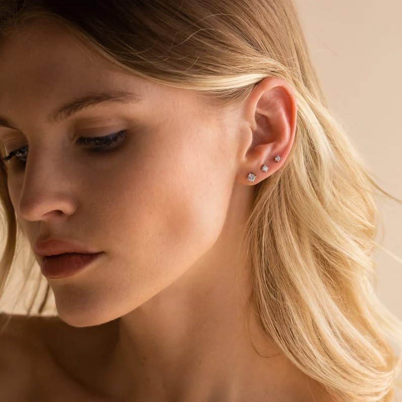 5 Pairs 14K Gold Plated Stud Earrings for Women, Hypoallergenic Earring Sets for Multiple Piercing, Premium Cubic Zirconia Studs Earrings for Women