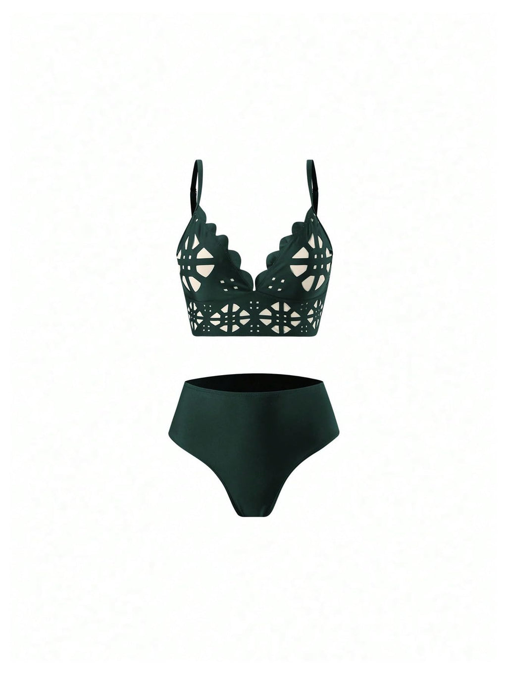 WDIRARA Women's 3 Piece Swimsuit Hollow Out Bikini Set with Cover Up Pants Green Large