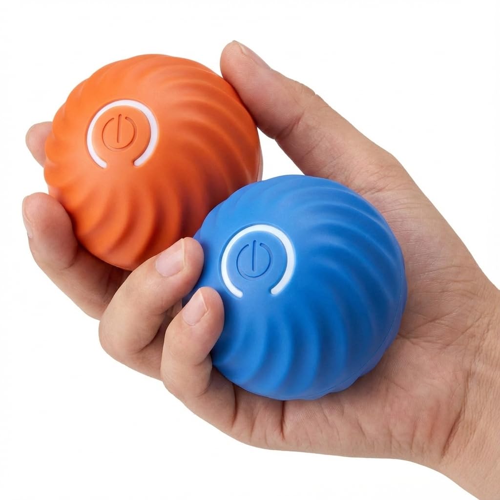 ExpandAK USB Rechargeable Smart Dog Toy Ball – Interactive Rolling Pet Exercise Ball with LED Lights, Automatic Motion, Durable ABS Build for Dogs and Puppies - 1 Piece