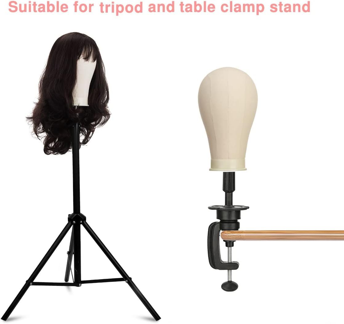 SZCY LLC 23 Inch Canvas Block Wig Head, 47 Inch Wig Stand Tripod with Head, Mannequin Head for Wigs Display with Wig Caps, T C Pins Brush