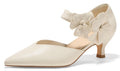 GotSoft Womens Low Kitten Heels Pointed Toe Slip on Pumps Flower Ankle Strap Elegant Party Wedding Dress Shoes, Beige, Size 8.5