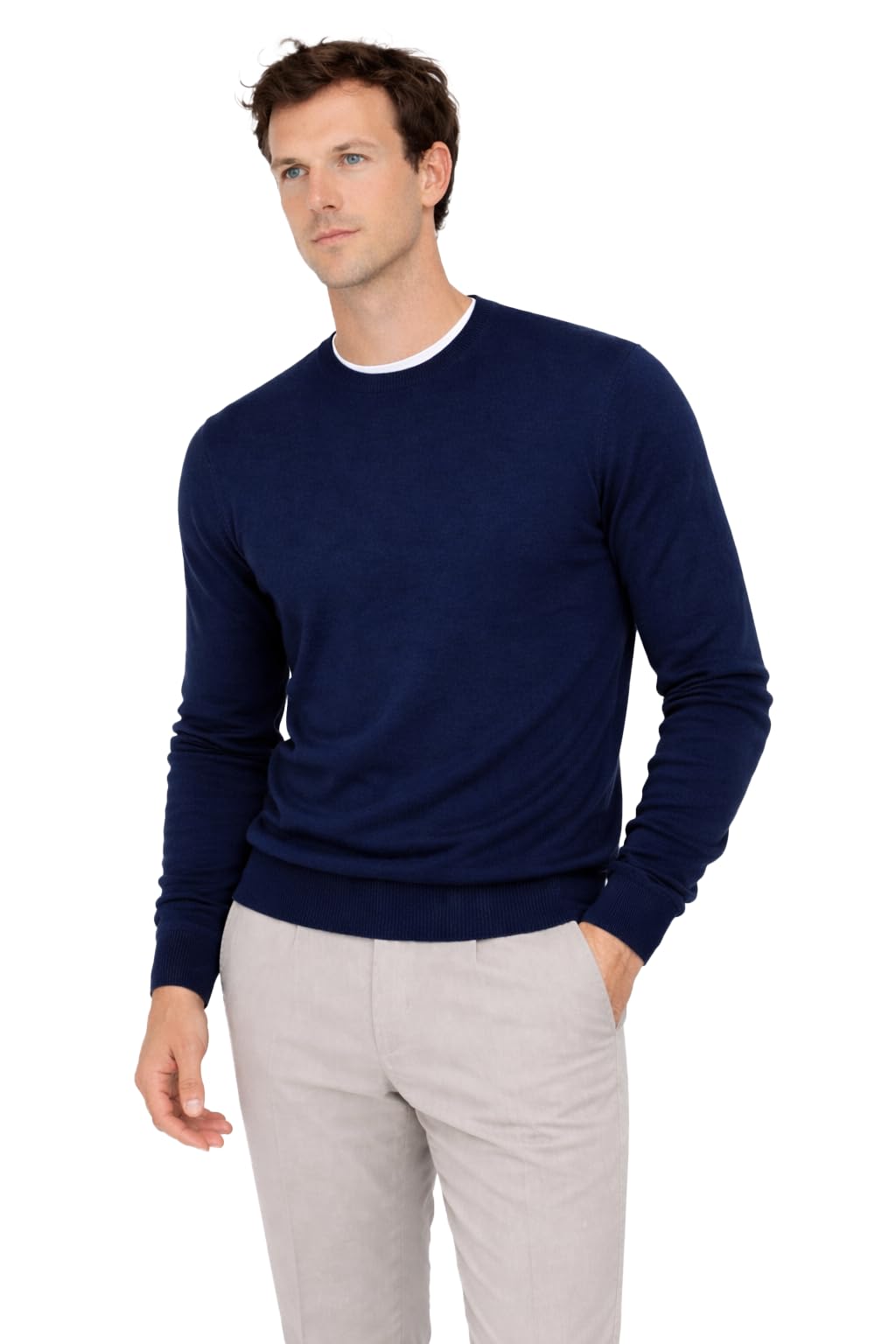 State Cashmere Men's Essential Crewneck Sweater 100% Pure Cashmere Classic Long Sleeve Pullover (Navy, Large)