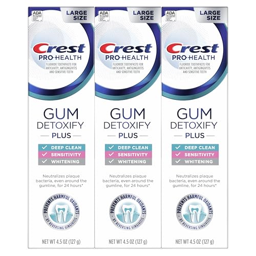Crest Pro-Health Gum Detoxify Plus Toothpaste 4.5 oz Pack of 3 - Antibacterial Fluoride Toothpaste, Sensitivity Protection, Whitens Teeth, Anticavity, Plaque Control