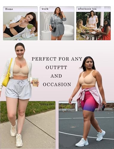 OEAK Womens Wireless Jelly Bra Plus Size Supportive Seamless Bras Full Coverage Push Up Comfortable No Underwire Tshirt Bras Black XL