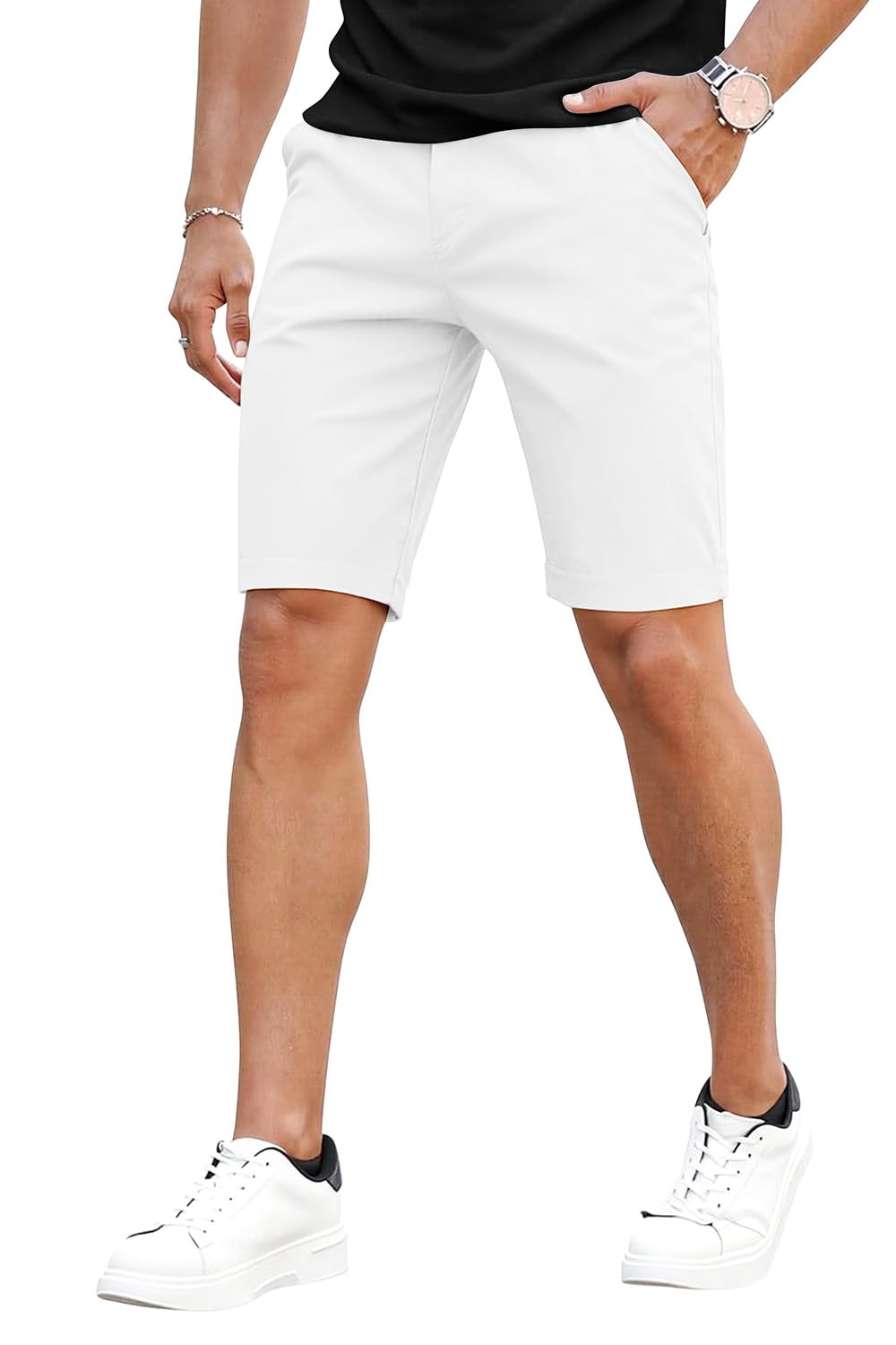 GINGTTO Mens Slim Fit Shorts 9 inch Inseam White Chinos Mens Casual Shorts Skinny Tapered Leg 32