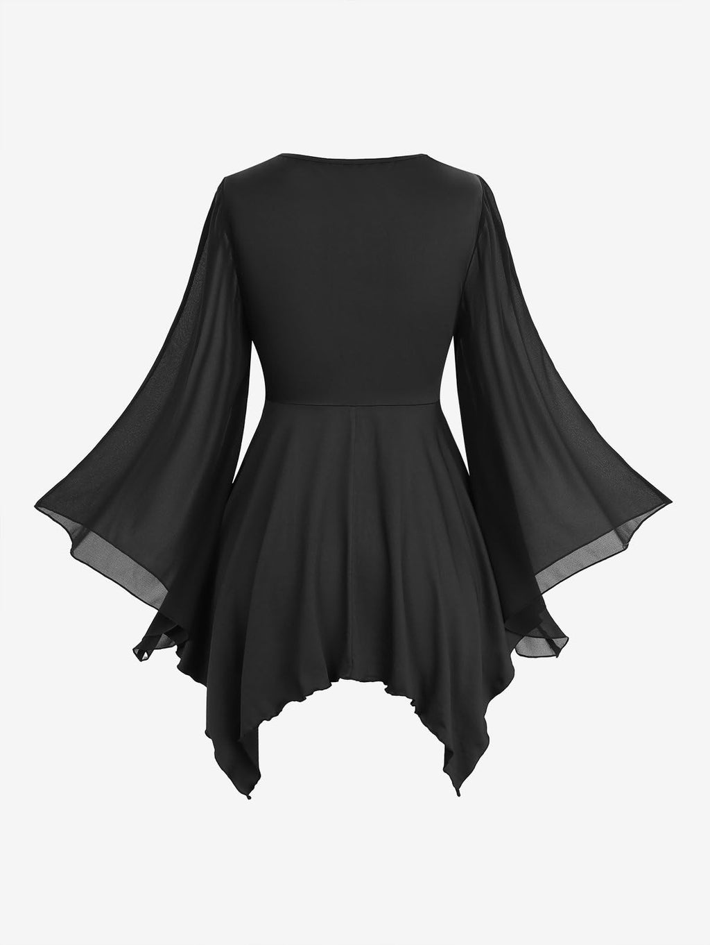 ROSE GAL Plus Size Women Gothic Halloween Costume Coated Handkerchief Hem Chiffon Bell Sleeve Goth Swing Top(Black/1X)