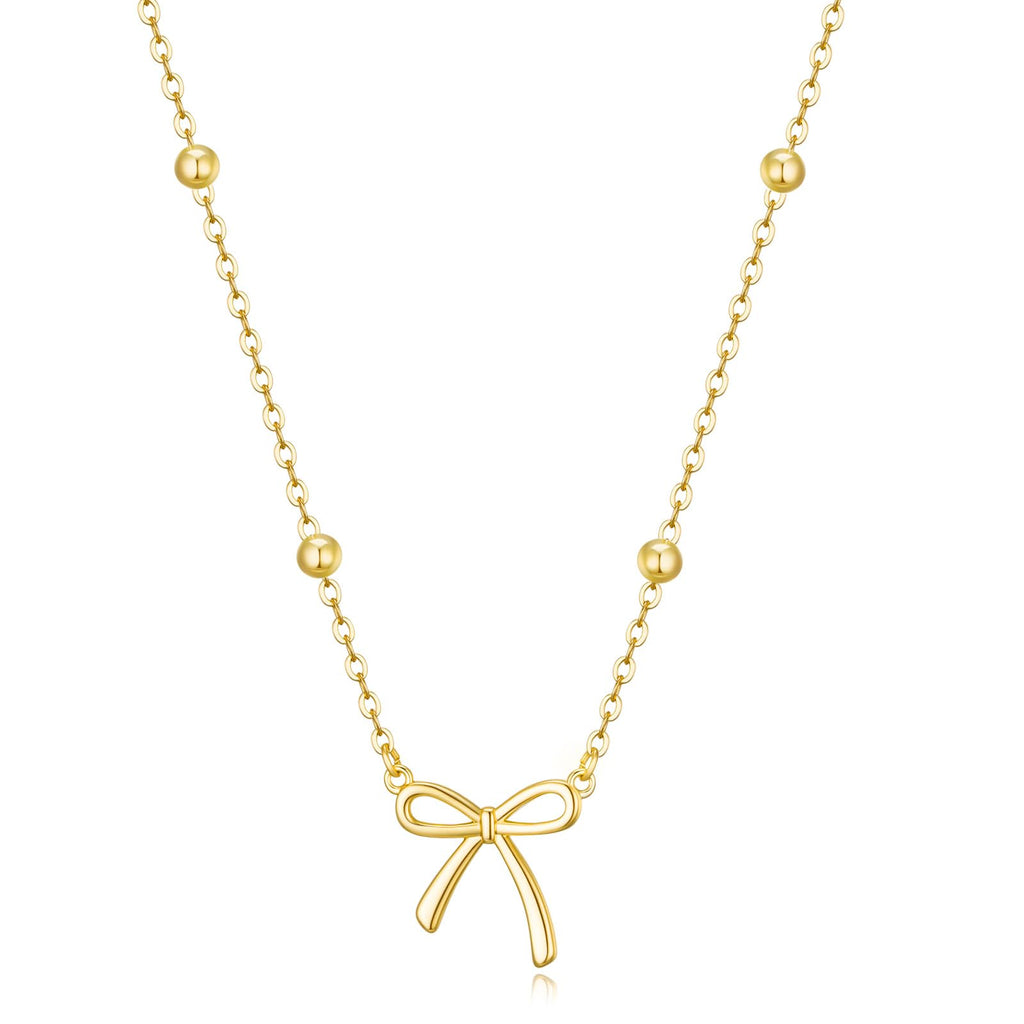 Thaivor Stocking Stuffers Necklace for Women Dainty Bow Necklace 14K Gold Plated Cute Choker Small Pendant Charm Necklaces Teen Gift Trendy Stuff Personalized Jewelry Christmas Gifts