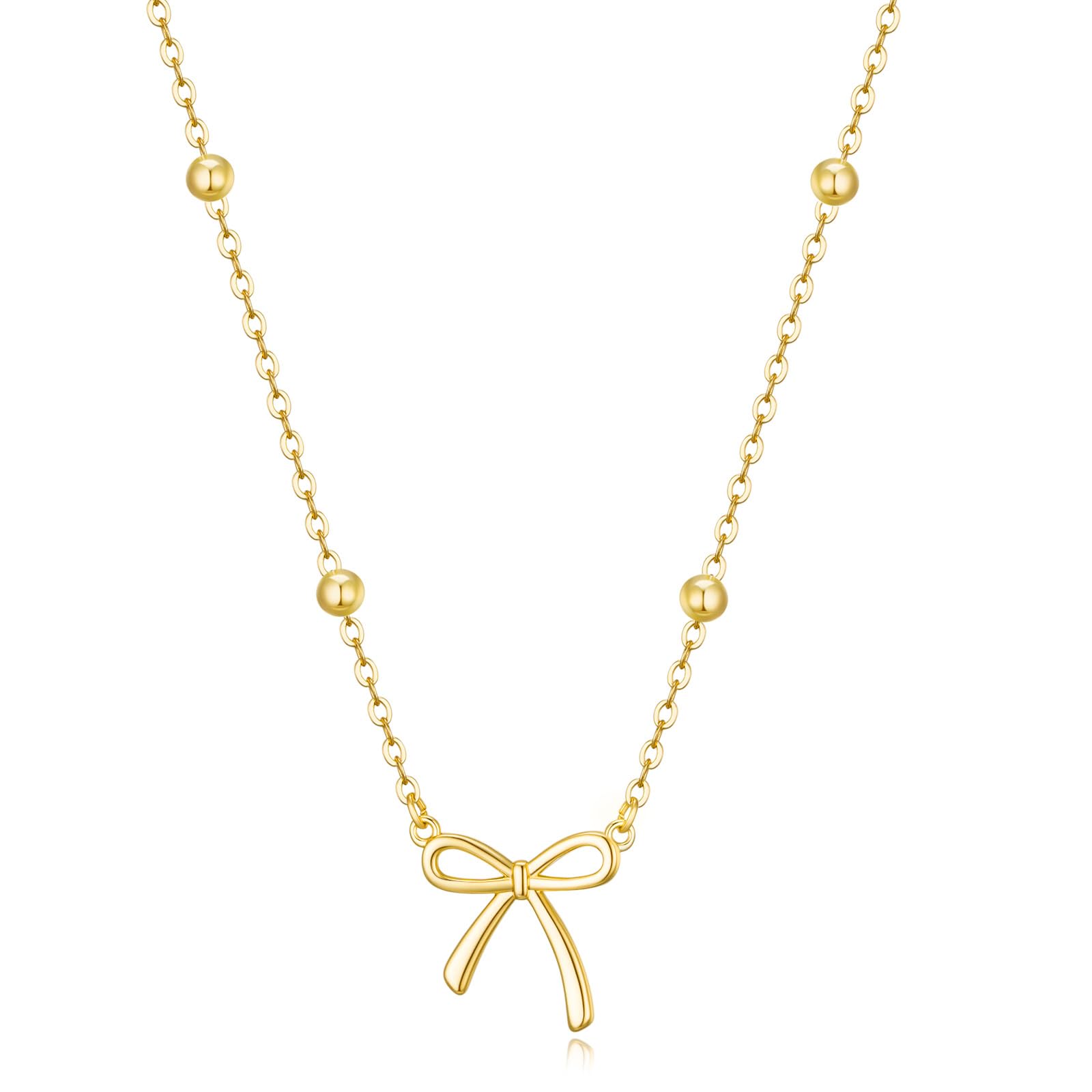 Thaivor Stocking Stuffers Necklace for Women Dainty Bow Necklace 14K Gold Plated Cute Choker Small Pendant Charm Necklaces Teen Gift Trendy Stuff Personalized Jewelry Christmas Gifts