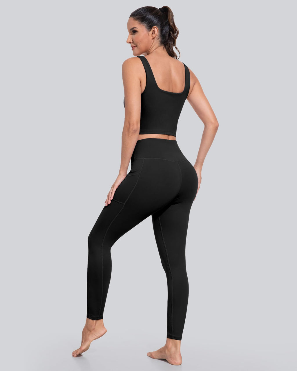 CHRLEISURE Leggings with Pockets for Women, High Waisted Tummy Control Workout Yoga Pants(5 Packs Black, XL)