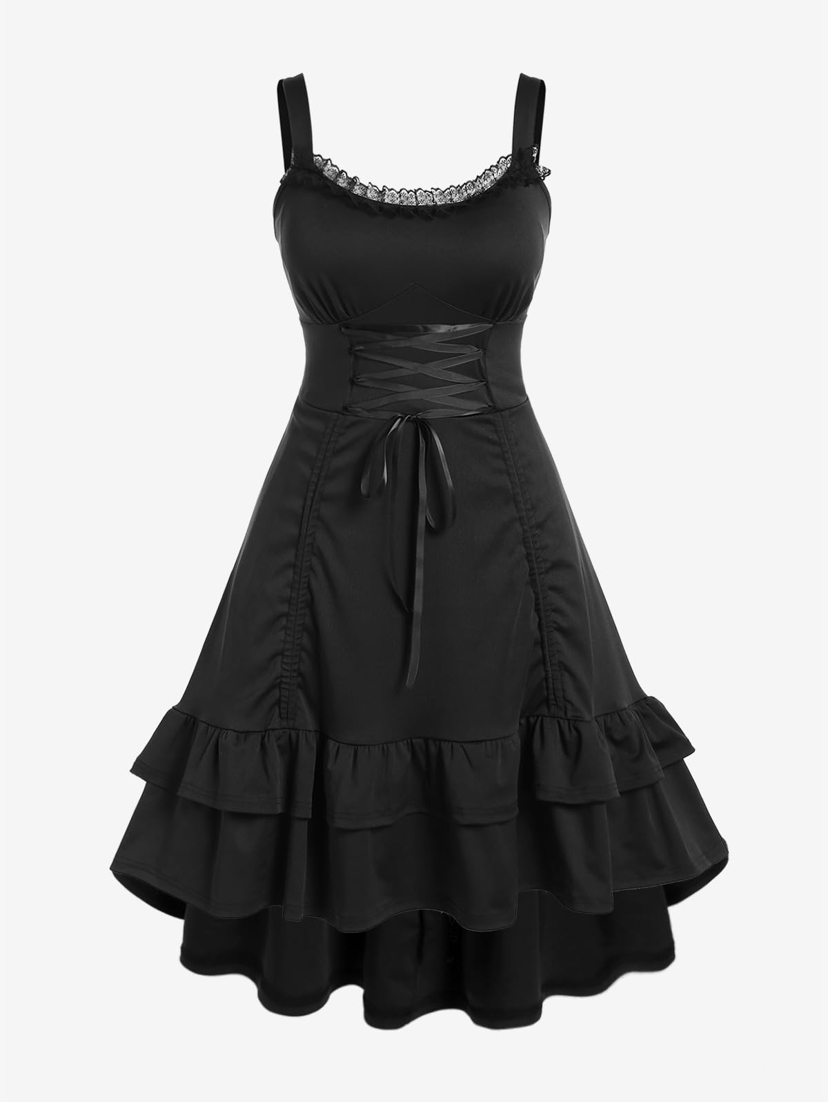 ROSE GAL Women Plus Size Victoria Gothic Renaissance Lace Trim Lace-up Ruffled Cinched Ruched High Low Dress Steampunk Dress(Black_5/1X)