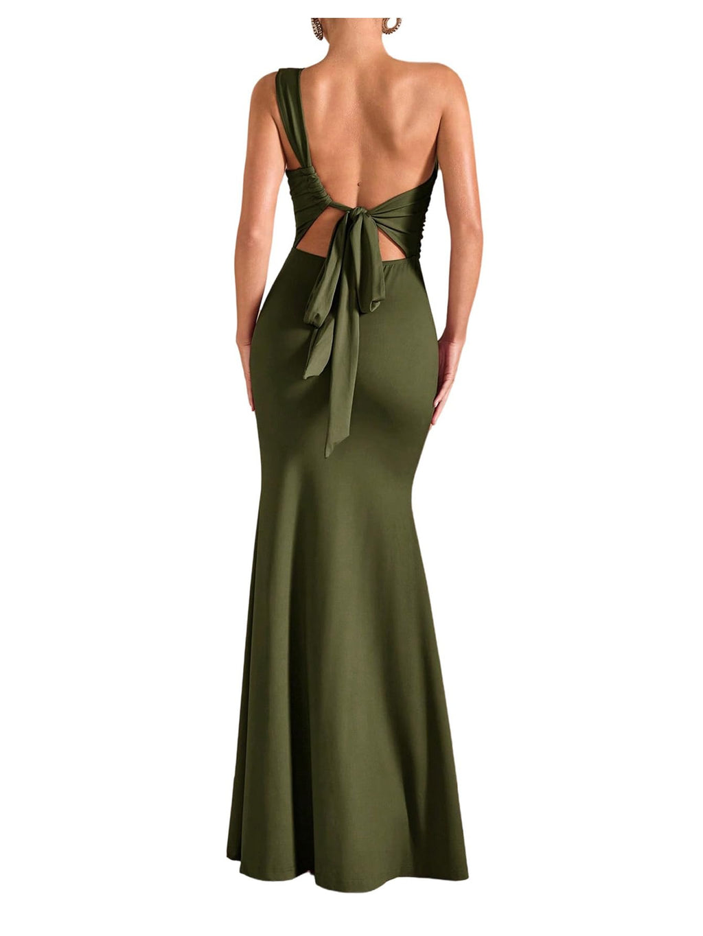 Verdusa Women's One Shoulder Maxi Formal Dresses Tie Backless Wedding Guest Dress Elegant Festival Date Night Outfits Army Green Small