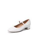 DREAM PAIRS Women's Mary Jane Chunky Low Heels Comfortable Slip on Dress Shoes for Women Closed Round Toe Casual Cute Work Pumps Flats Shoes,Size 8,White,SDPU26008W