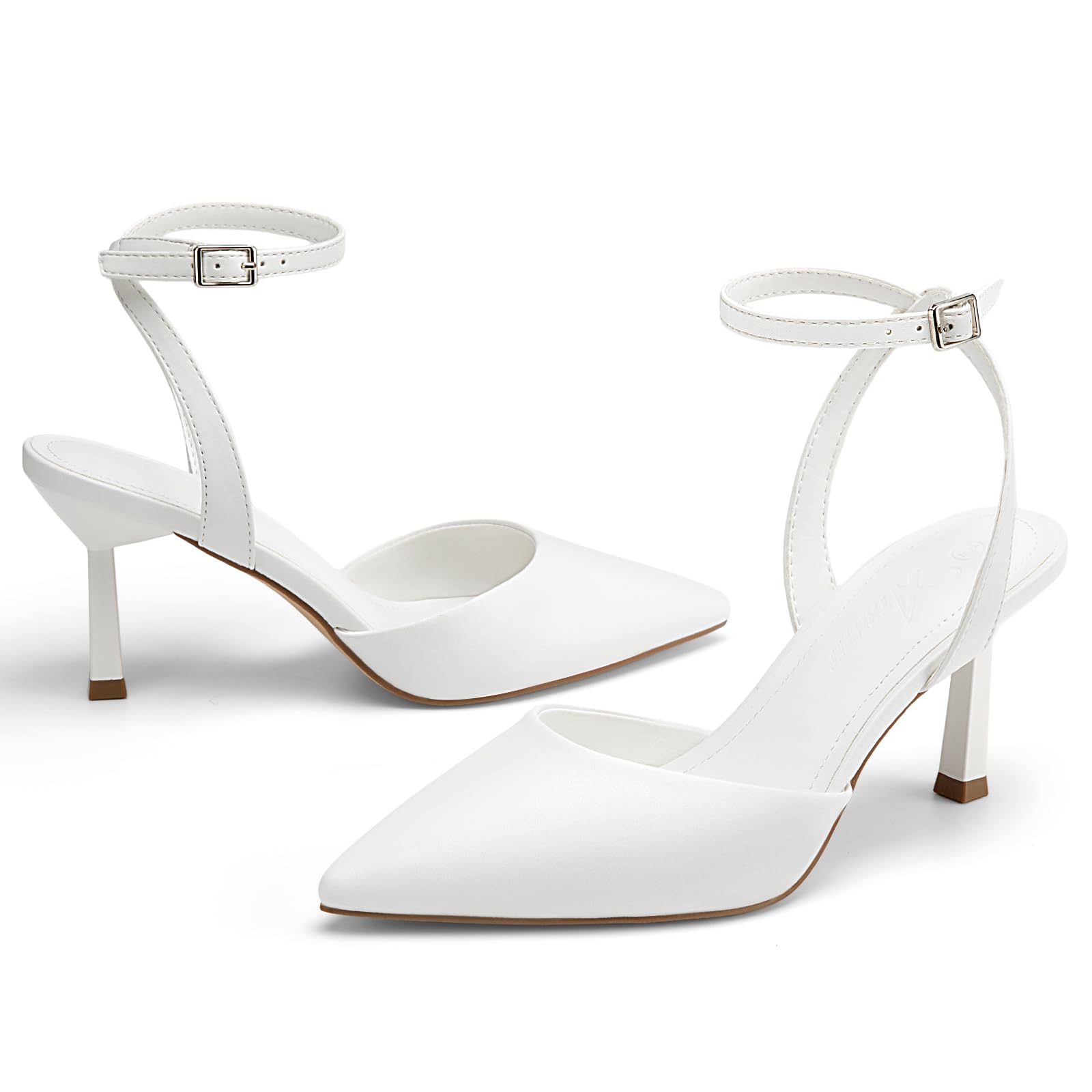 Athlefit Women's Closed Pointed Toe 3 Inch High Heels Ankle Strap Stiletto Heel Wedding Party Dress Pumps Shoes, White Size 9.5,SAPU2602W