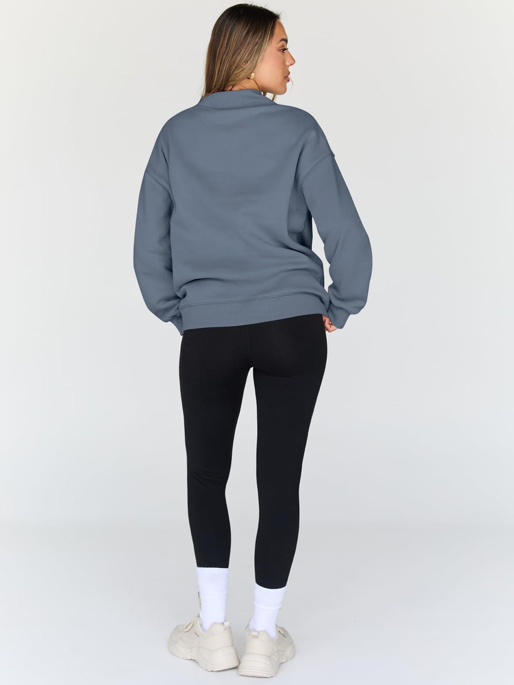 Trendy Queen Womens Oversized Sweatshirts Turtleneck Pullover Long Sleeve Hoodies Tops Fall Fashion Outfits 2026 Clothes GreyBlue M