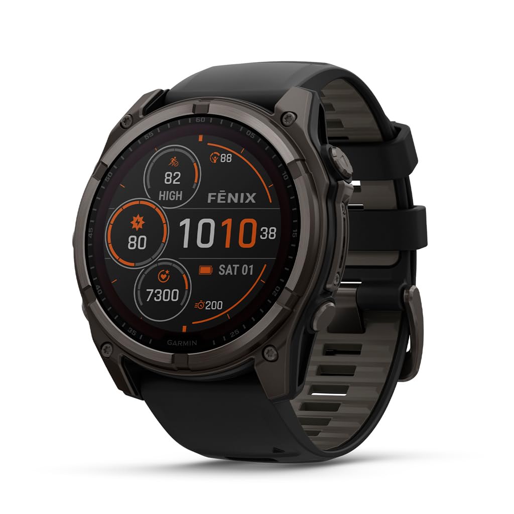 Garmin fēnix® 8 – 51 mm, Solar, Sapphire, Premium Multi-Sport GPS Smartwatch, Long-Lasting Battery Life, Dive-Rated, Built-in LED Flashlight, Carbon Gray DLC Titanium with Pebble Gray Band