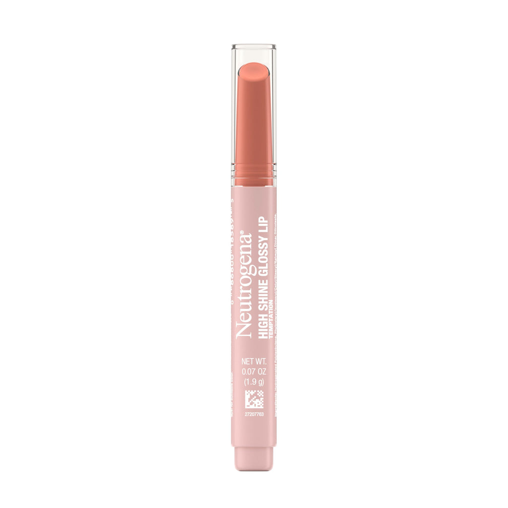 Neutrogena High Shine Glossy Lip, Nourishing Lip Gloss with Maracuja Oil, Antioxidant Vitamin E & Vitamins, Non-Retractable, Buildable Pigmented Color, Temptation, 0.07 oz